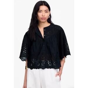 Madewell NWT Women’s Embroidered Shirred Henley Top Size Small